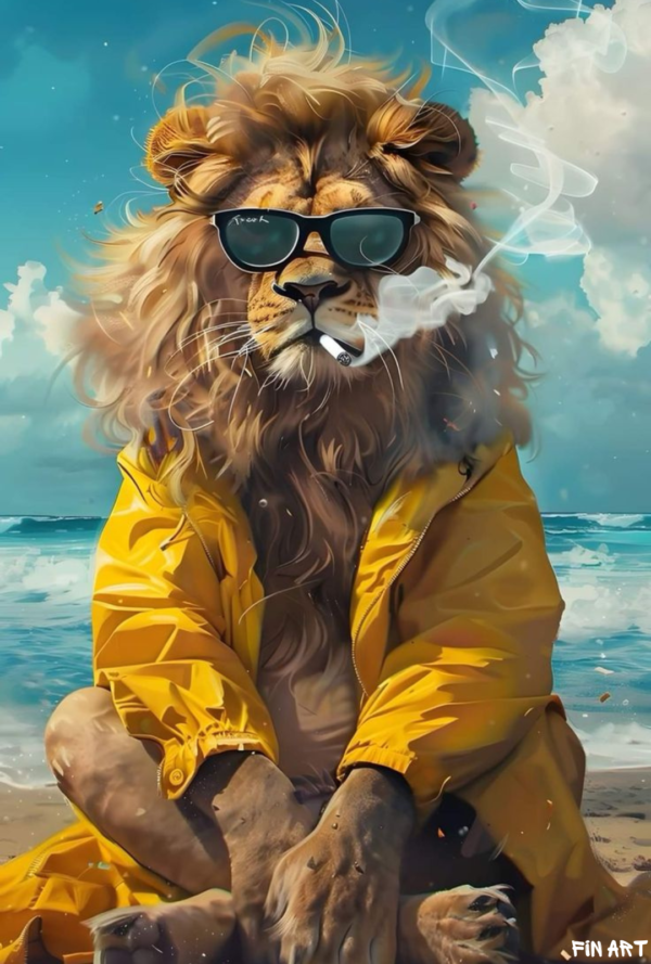 Liūtas rūkantis cigaretę